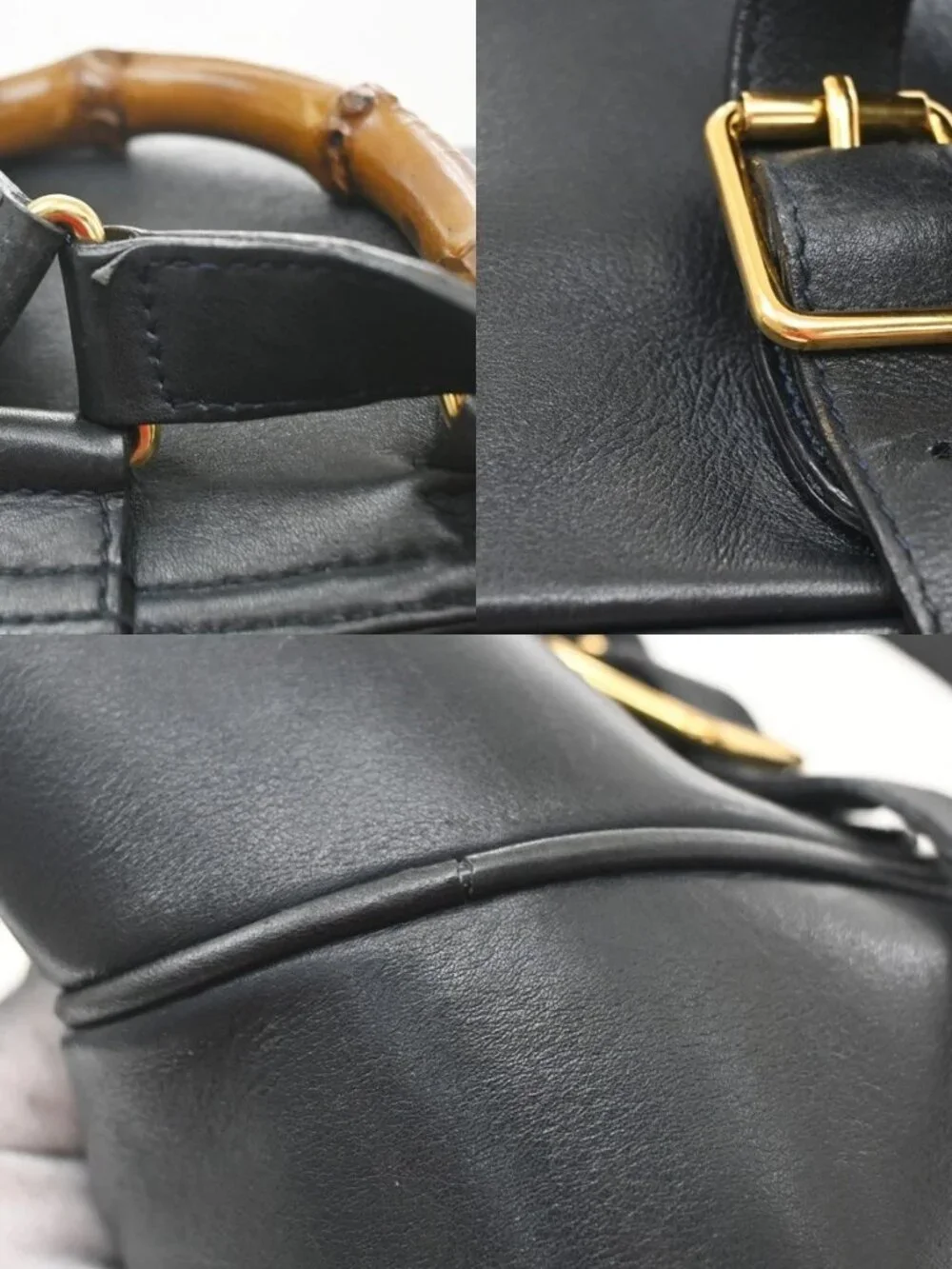 GUCCI Logo Bamboo Mini Backpack Bag Leather Navy Blue Italy 30YJ323